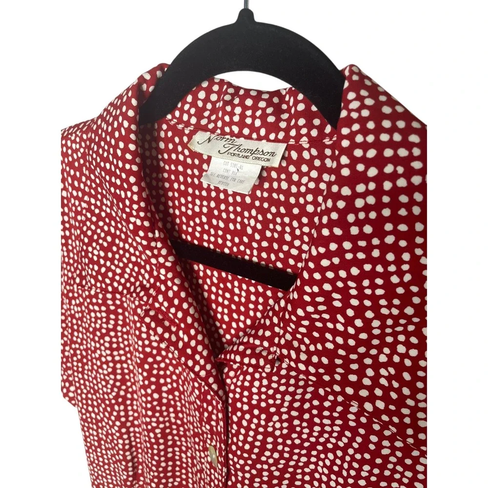 Vintage 80s 90s Norm Thompson Red White Dotted Collared Maxi Dress Size Medium - Picture 3 of 6